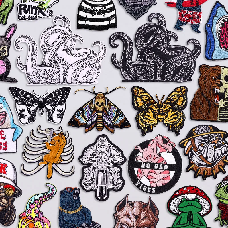 

Нашивка с вышивкой в стиле панк с животными, термоклеевые нашивки для одежды, термоклеевые нашивки на одежде, сделай сам, плавкие украшения, аппликация