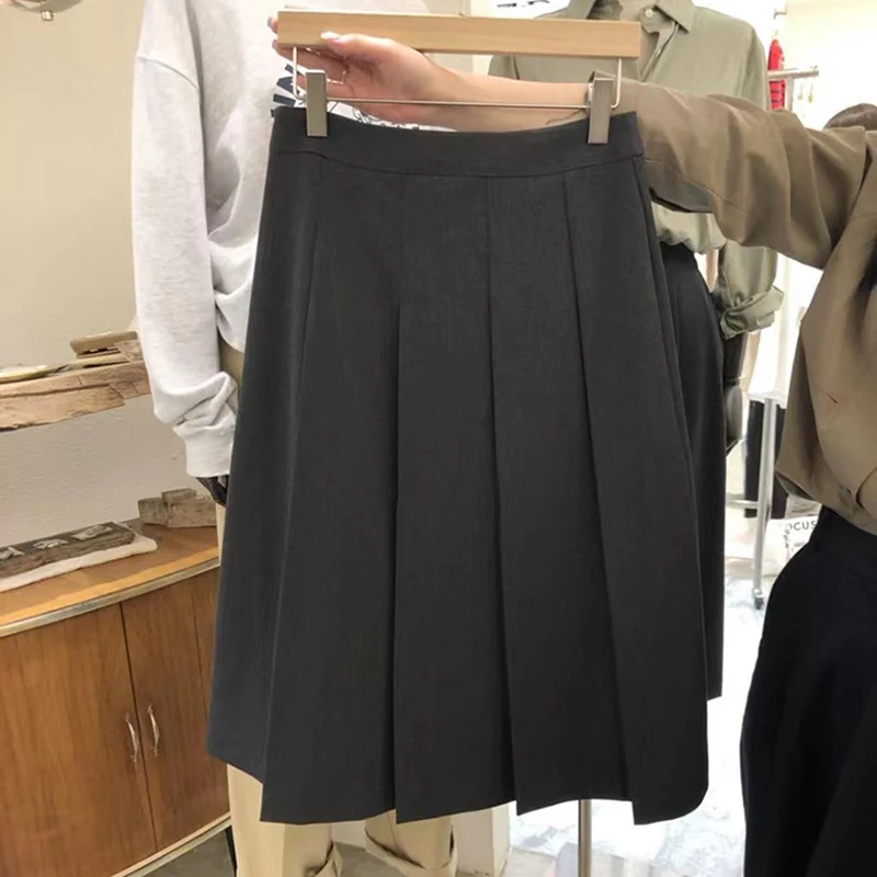 

High Waist Pure Color Zipper Pleated Skirt Women's Faion Spring New Arrival Dongda Gate 2025 Commute Sle Korean Version