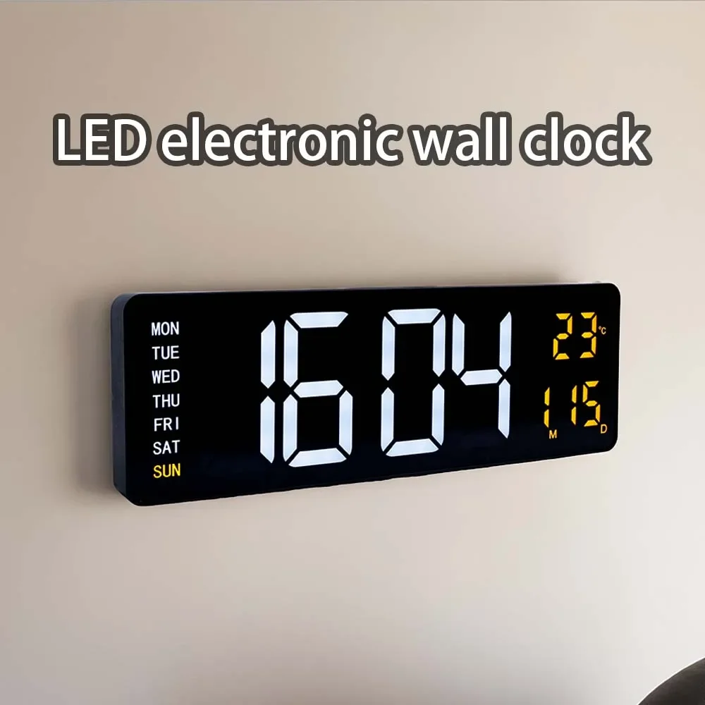 16-inch large-screen digital wall clock temperature date week display remote control double alarm