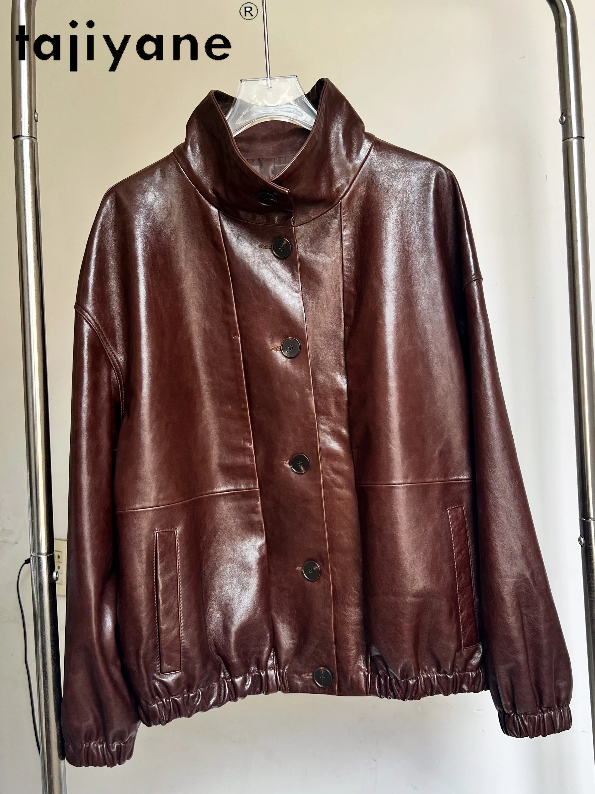 TAJIYANE 100% Top-grain Oil Wax Schapenvacht Jas Vrouw Vintage Lederen Jas Hoge Kwaliteit Herfst Kleding 2025amentosб Nayeка