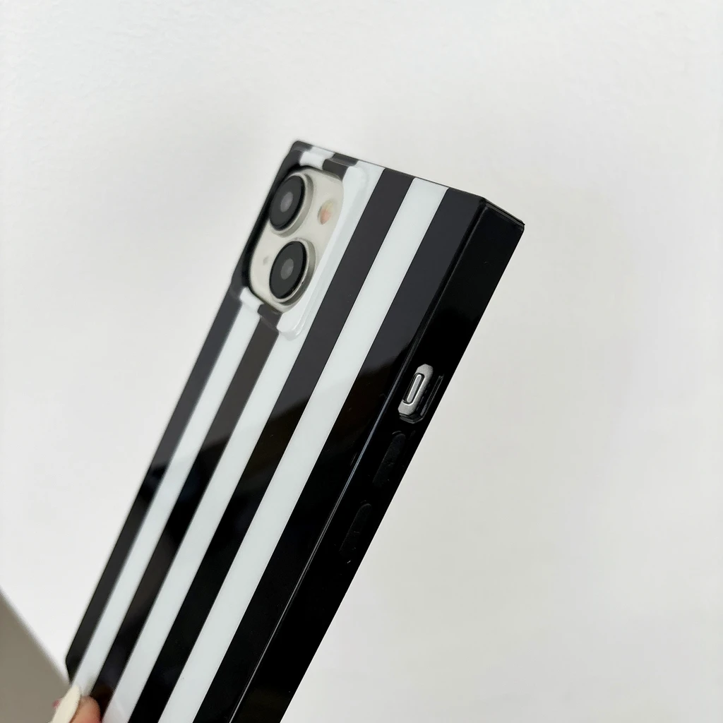 Stylish Rectangle Black White Vertical Stripes Shockproof Protective Phone Cover Case for iPhone 16 15 14 13 12 Pro Max