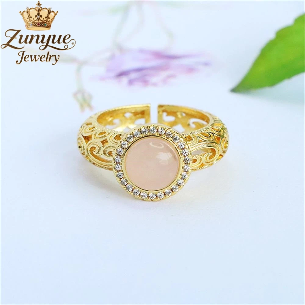 

Natural Pink Crystal Hollow Out Ruyi Pattern Round Diamond Ring Luxury Quality Fashion Jewelry Exquisite Elegant Popular Charms