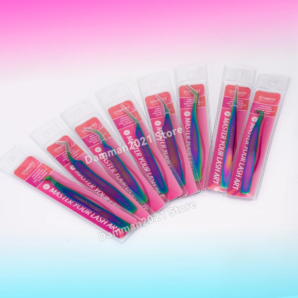 Profesjonalne pęsety do rzęs Damman do przedłużania rzęs, kolorowe pęsety ze stali nierdzewnej do przedłużania rzęs, narzędzia do makijażu