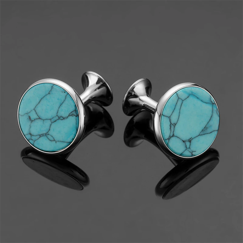 Men's French shirt cufflinks copper material round blue zircon cufflinks fashion brand clothing accessories wholesale