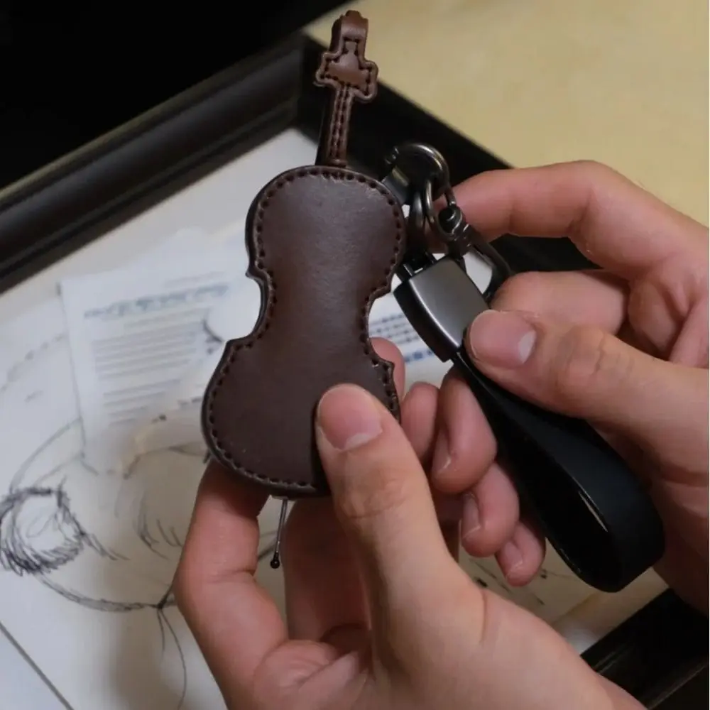 Creative Crafted Musical Instrument Keychain Leather Violin Bag Decora Handmade Guitar Car Keychain Gift