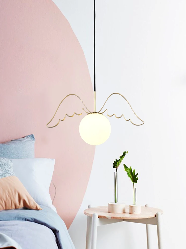 Nordic simple corridor chandelier creative princess room angel wing bedside personalized wing restaurant porch magic bean lamp