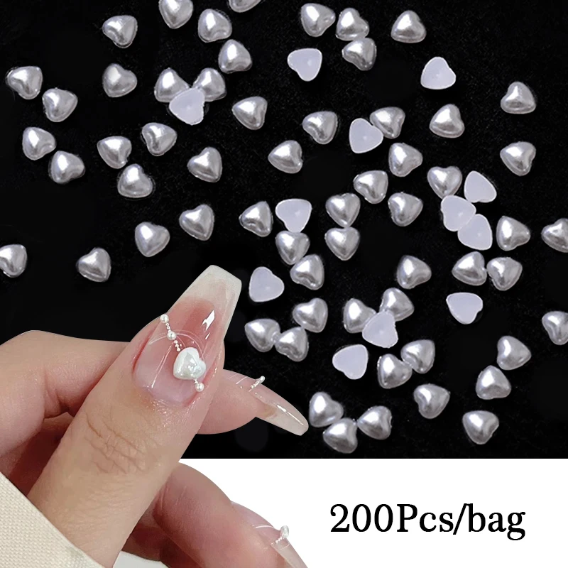 Nail Art Rhinestones Resin Heart Moon Nail Decoration Flat Back Pearlescent White Mixed Size 3D Bead Stones Manicure Accessories