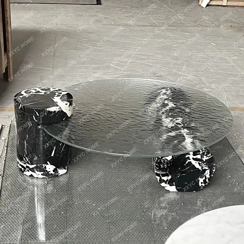 Modern Minimalist Marble Round Coffee Table Living Room Model Room Water Ripple Coffee Table