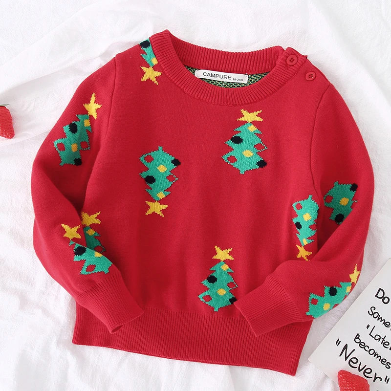 Christmas Sweaters Children Winter Warm Pullover Baby Cartoon Knitted Sweaters Autumn Kids Clothes 2-7Yrs Boy Girl Xmas Pullover