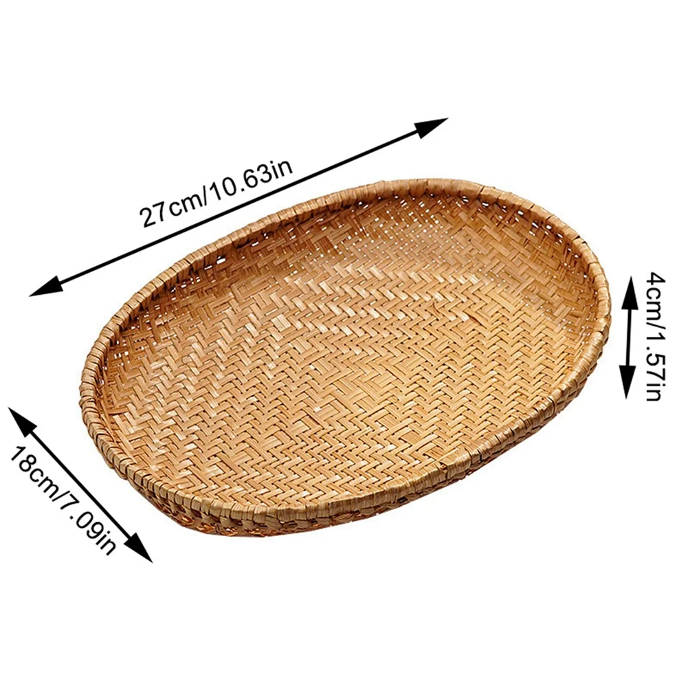 Bamboo Serving Tray Breakfast Woven BambooTrays Decorative Woven Trays Handmade Ellipse Portable For Bamboo Home Decor