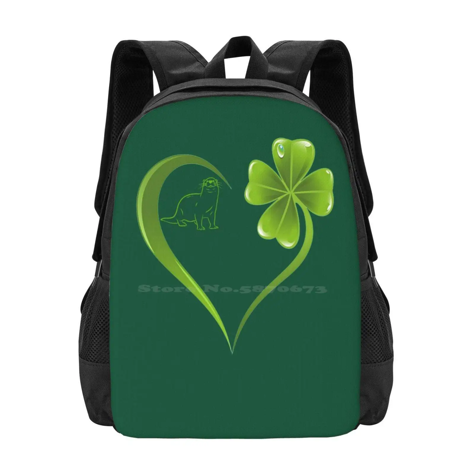 

Otter Heart Irish Shamrock Day Clover-Awesome Gift Ideas For Turtle Lovers School Bag Big Capacity Backpack Laptop Otter Heart