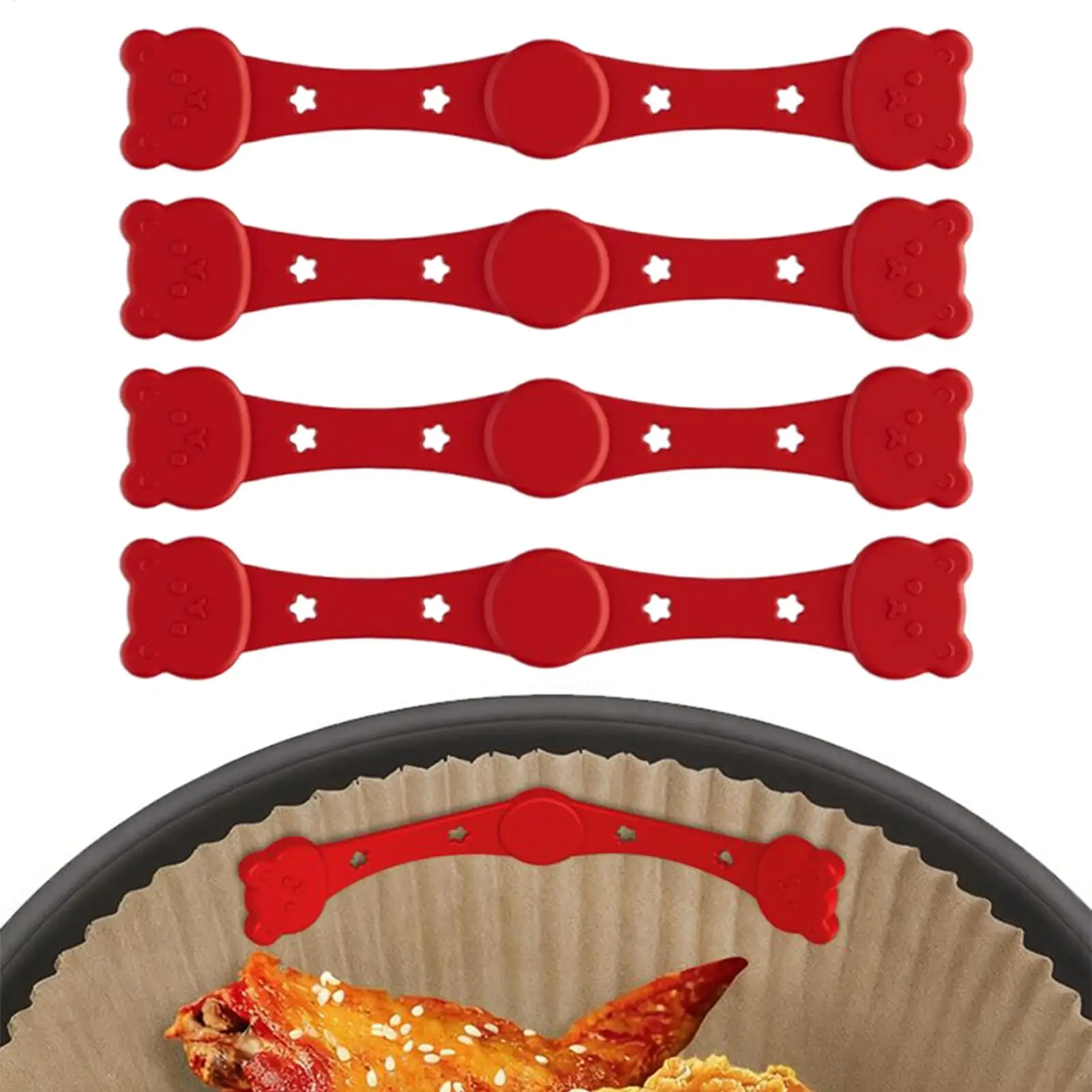 4 Stück Heißluftfritteusen-Magnetschnallen aus Silikon, hochtemperaturbeständig, zum Halten von Heißluftfritteusen-Pergamentpapier, Heißluftfritteusen-Zubehör