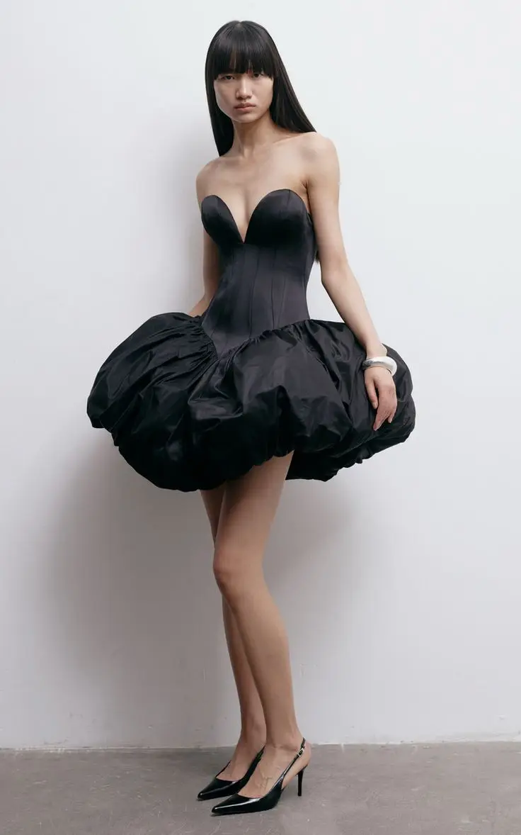 Couture Black Short Bubble Dresses With A Corset Bustier Sweetheart Lace Up Back Women Short Bubble Dress To Party