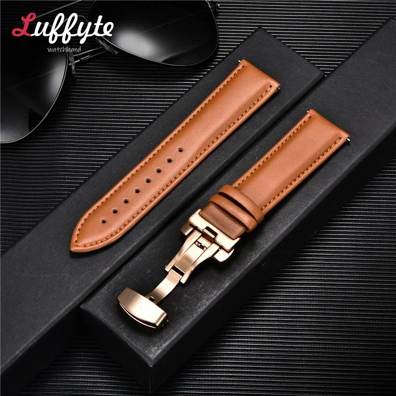 Lederarmband 18mm 20mm 22mm 24mm Herren Damen Lederarmband mit automatischem Schmetterlingsverschluss Uhrenarmband