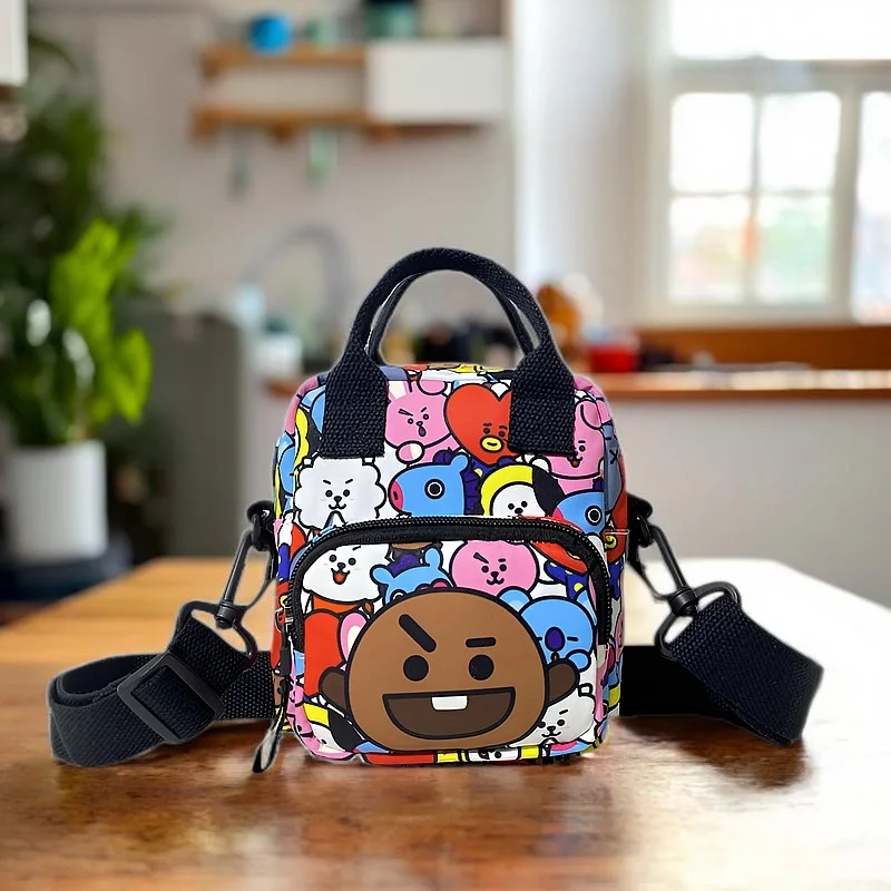 애니메이션 BT21 메신저 백팩 만화 어깨 가방 프린트 패턴 학생 배낭 레저 여행 가방 생일 선물