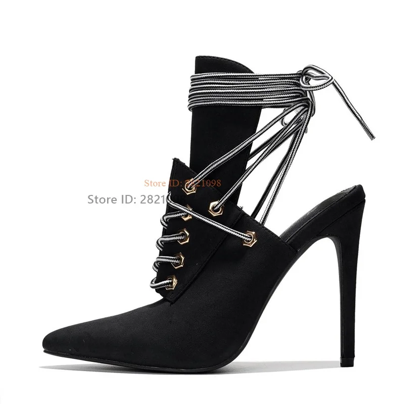 

Demin Jeans Black Blue Lace Up Pointed Toe High Heel Pumps Women Slingback Heeled Pointy Dress Shoes Designer Pumps