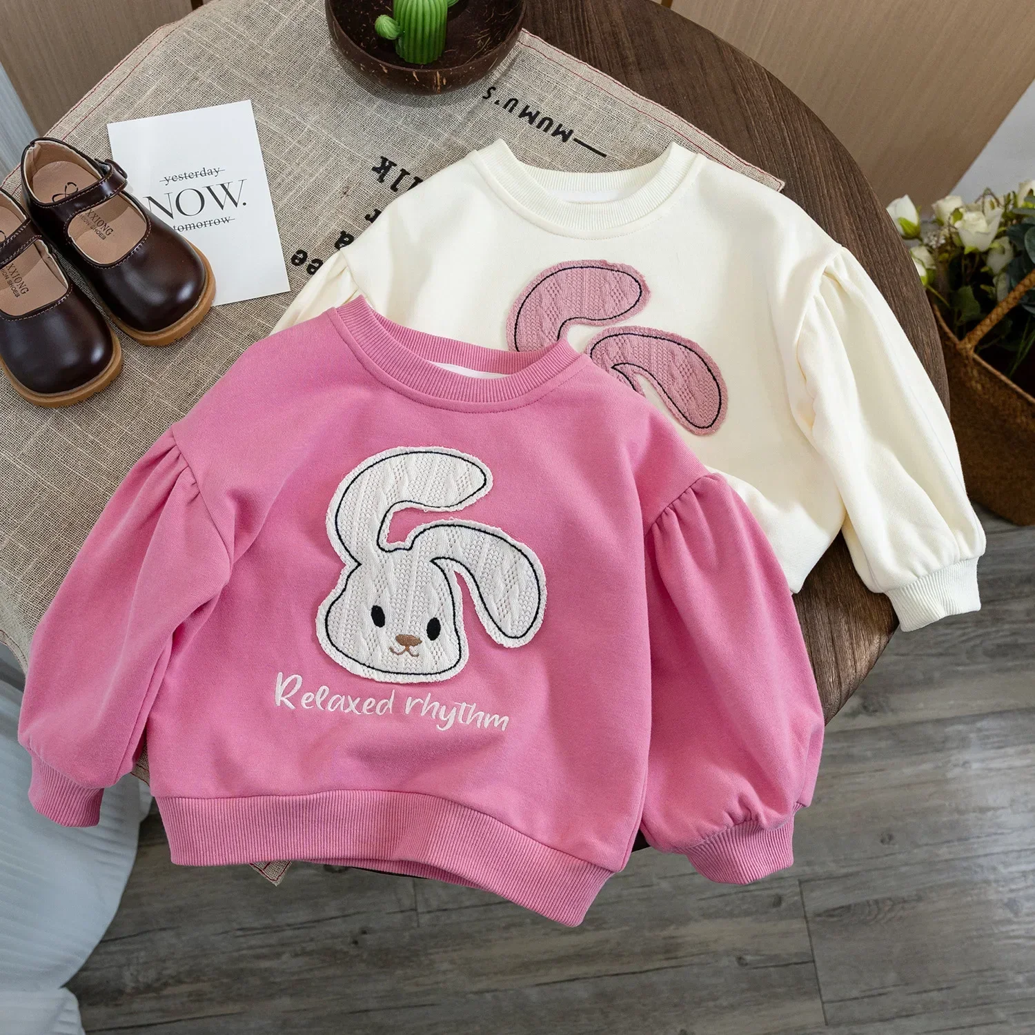 Baby Girls Sweatshirt Toddler Kids Rabbit Print Hoodies Thicken Shirts 2024 Spring Autumn 1 To 6 Yrs Children's Clothes Princess