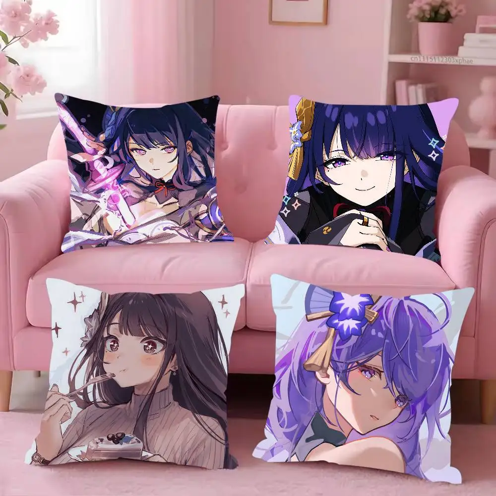 Genshin Impact Raiden Ei Shougun Pillow Case For Living Room Bedroom Pattern Printed Cushion Cover Decorations and Protector