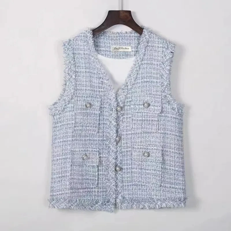 

2024Retro Design Feeling Washed Make Old Denim lapel Short Vest Loose And Versatile Sleeveless Single-Breasted Coat Men Women