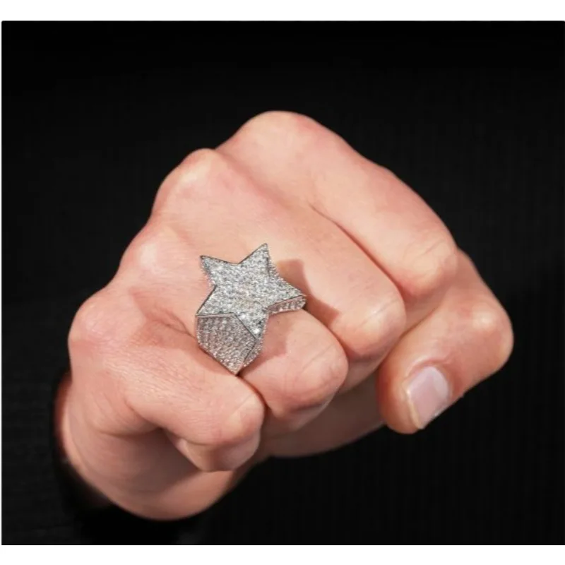 

Iced Out Full Pavé Zirconia Star Ring – Gold & Silver Plated, Hip Hop Bling Statement Jewelry for Men & Women​