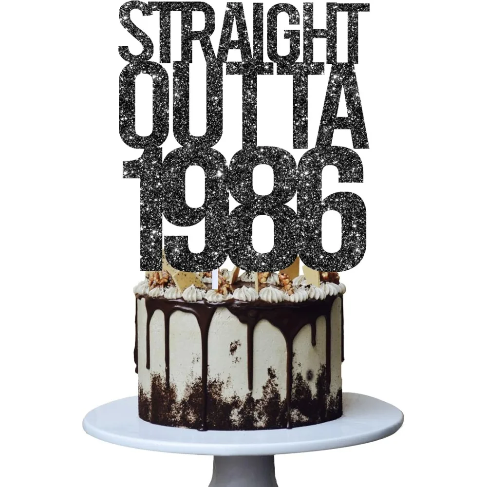 Straight Outta 1986 Cake Topper for 40th Men and Women Birthday Party, Funny 40 and Fabulous Birthday Decoration, Handmade Black