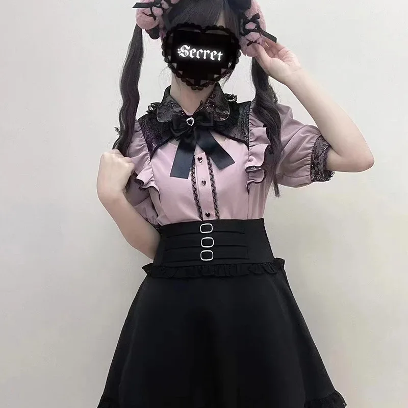 

Kawaii Women Shirts Jirai Kei Lolita Y2K Cute Japanese Style Blouse Elegant Long Sleeve Sweet Tops Casual Aesthetic Shirt 2024
