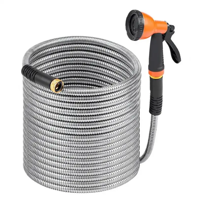 

Metal Garden Hose 50 ft, Rust Proof Stainless Steel Water Hose, Heavy Duty Backyard Hose with 10 Function Nozzle, No-Kink & Flexible Water Pipe, Lightweight Metal Hose for Yard, Outdoor