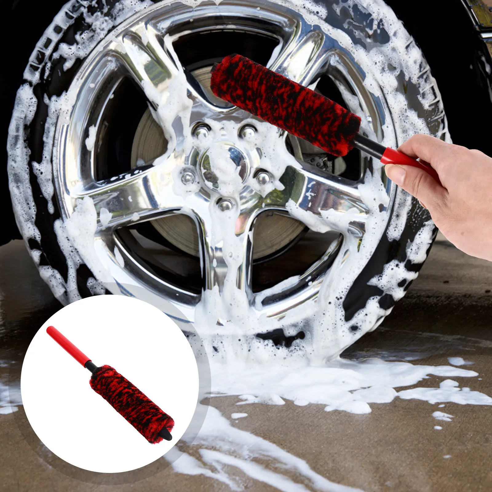Wheel Brush Tire Cleaning Tool Soft Cellosilk Bristles Non-scratch Car Rim Easy Grip Anti- Design Deep