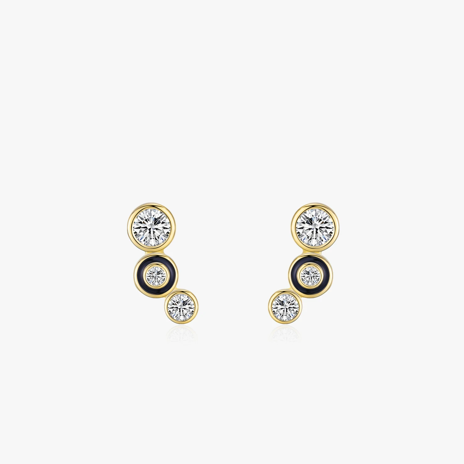

925 Sterling Silver Minimalist Black Enamel Round Cubic Zirconia Stud Earrings for Women Christmas Gifts Fine Jewelry