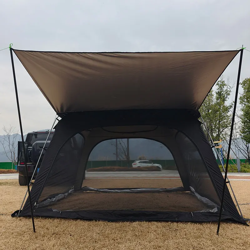 Tienda de campaña SUV para 6 personas con postes de aluminio de 16 mm y Rainfly, 4 tragalos y 4 puertas dobles, tienda trasera negra para coche, gran espacio