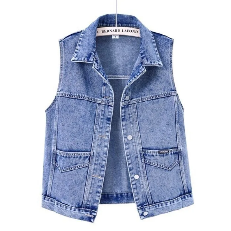 Autumn Cowboy Vest Sleeveless Cardigan Women's Vests Spring Summer New Waistcoat Jacket Fashion Cargo Pocket Couple Jacket Chic