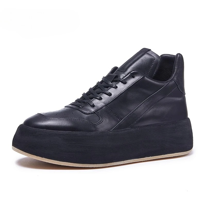 New Fashion Men High Top Board Shoes Genuine Leather Thick Bottom Outdoor Casual Sneakers Youth Sports Shoes
