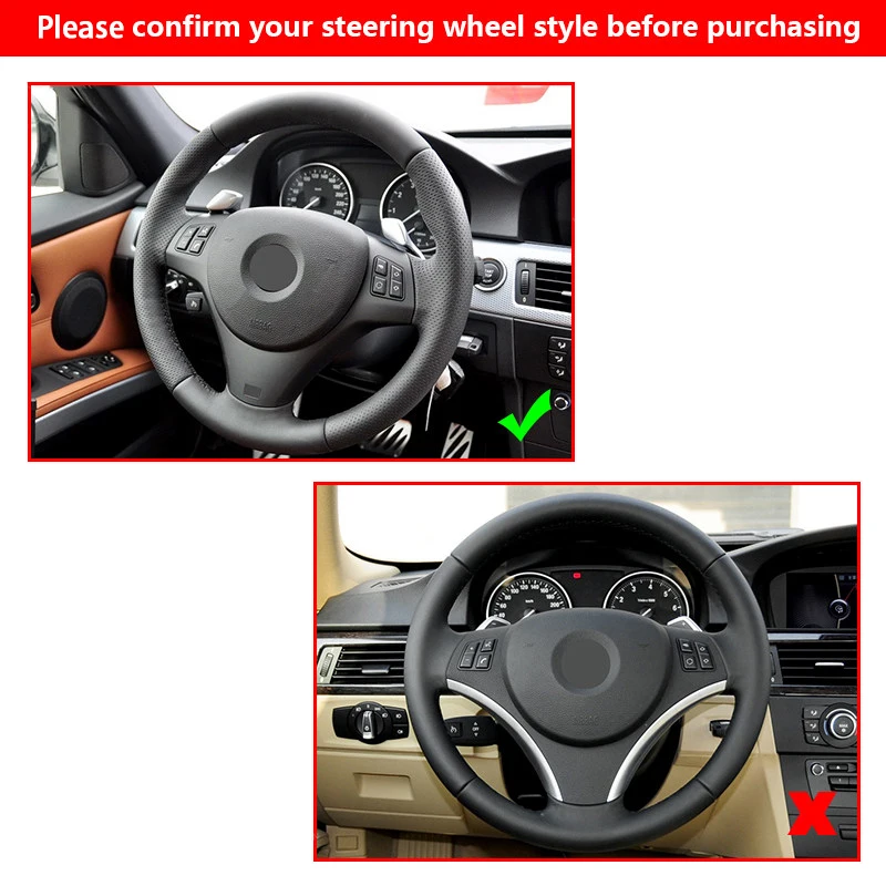 Braid on Steering Wheel For BMW M Sport 1 3 Series M3 E90 E92 E93 E81 E82 E87 X1 E84 Car Steering Wheel Perforated Leather Cover