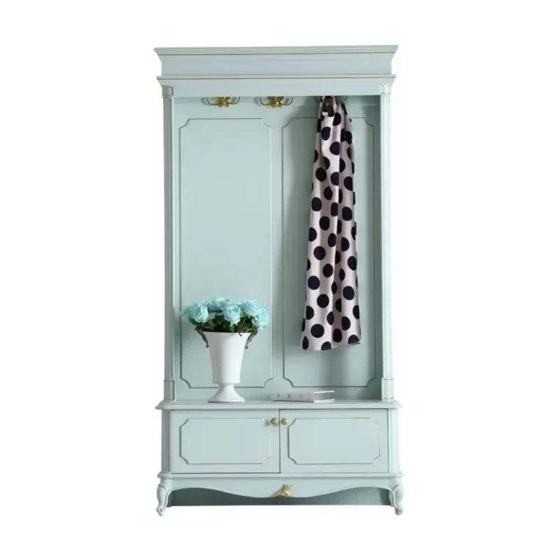 Fresh solid wood wardrobe European bedroom coat rack cabinet storage cabinet foyer cabinet B&B multi-functional hanger