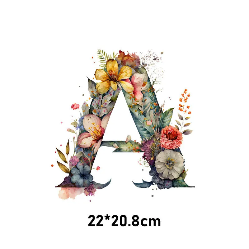 Retro Flower A-Z letter visual design iron on transfer for clothing dtf transfers ready to press Heat Transfer Printi