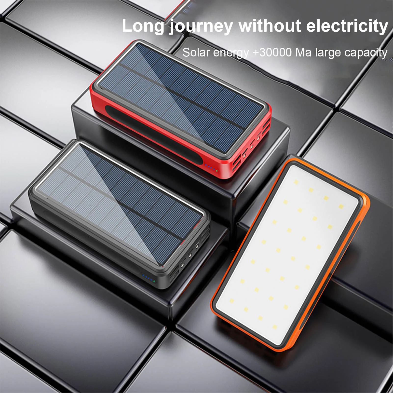 Solar Charger Power Bank 30000 MAh Fast Charging Portable Charger External Backup Battery Pack Charger For Phone Camping Outdoor