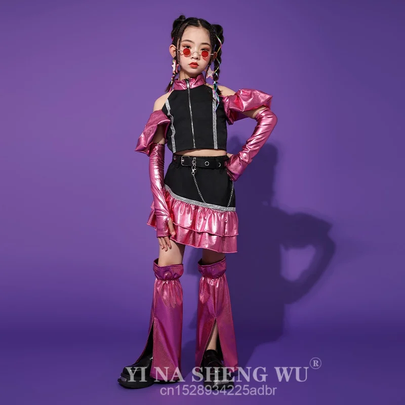 أزياء رقص الجاز للفتيات أزياء Kpop ملابس الوردي الوردي مرحلة الأداء الملابس المنصة الحفل الهيب هوب الملابس مجموعة