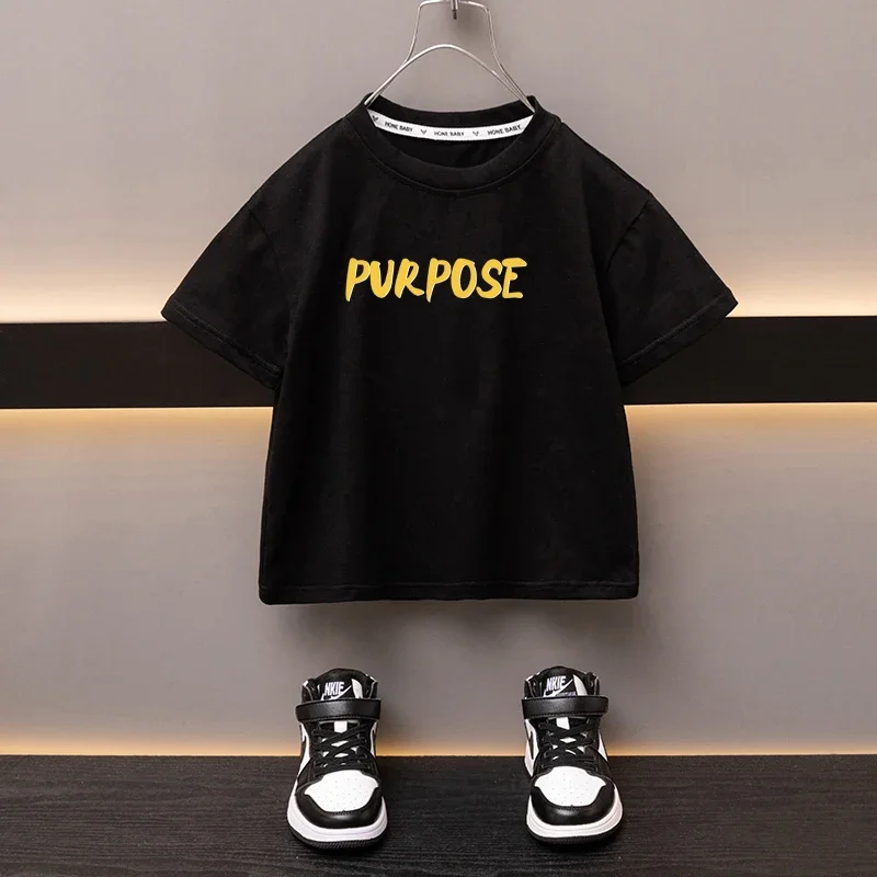 2-12Y 100% Cotton Children's T-shirt Boys O Neck Black Tees China Cartoon Lion Girls Top High Quality Printed Clothes 2024 New