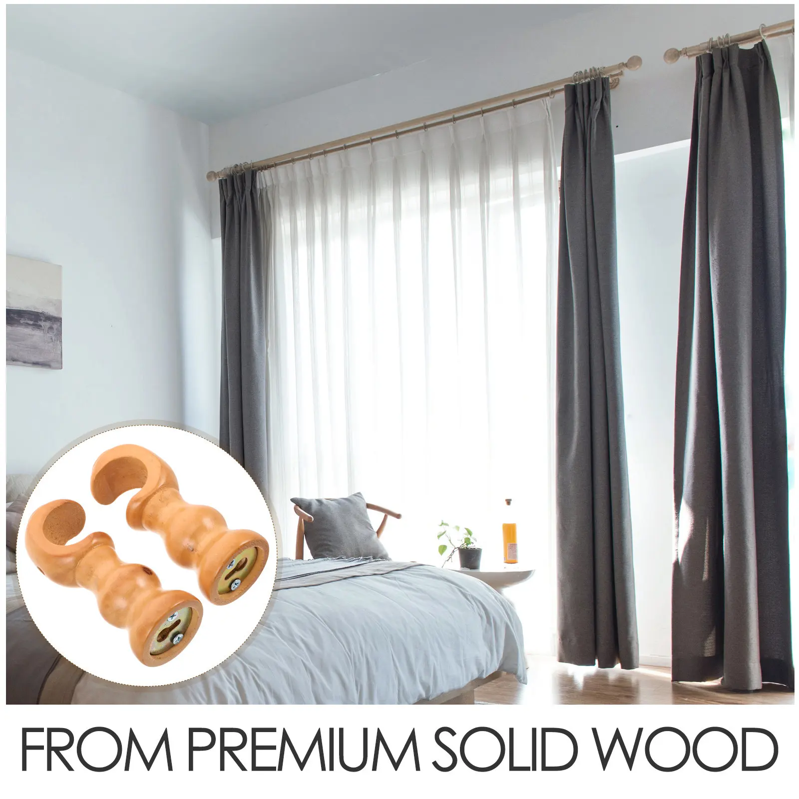 

2pcs Solid Wood Curtain Rod Brackets Window Curtain Support Holders Wall Mounted Vintage Drapery Rod Hangers for Curtain decor
