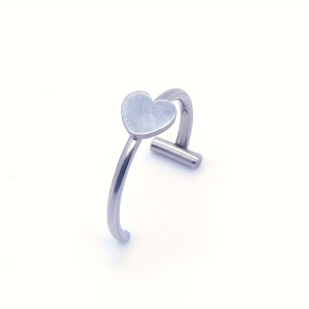 1pc Heart Shaped Smooth Top Hypoallergenic Stainless Steel Lip Ring Faux Piercing Body Jewelry Cute Minimalist Style