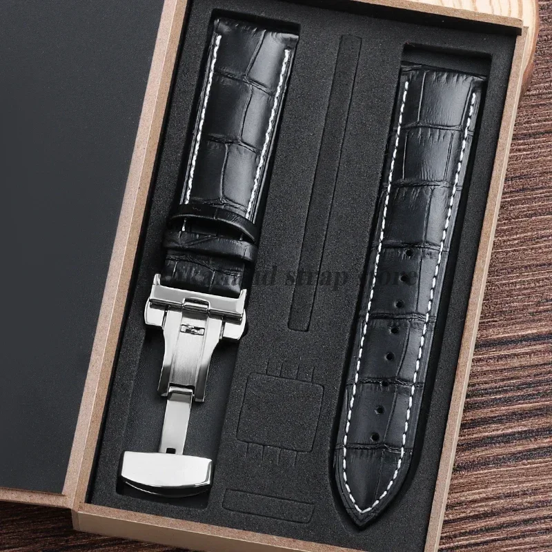 Für Tissot Seiko Kalb Echtes Leder Armband Alligator Korn Schmetterling Verschluss Uhrenarmband 12/13/14/15/16/17/18/19/20/22mm 24mm