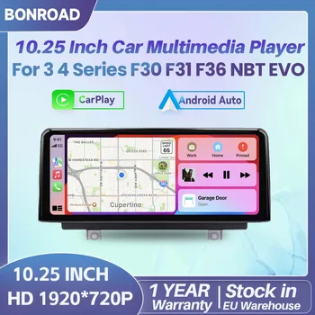 BONROAD Radio de coche con pantalla táctil de 10,25 pulgadas, inalámbrico, CarPlay, Android Auto, Linux, para BMW Serie 3 y 4, F30, F31, F32, F33, F34, F36, sistema NBT EVO, con Airplay, Autolink, pantalla multimedia con función de duplicación. 1