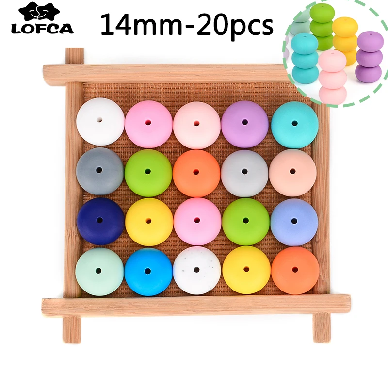 LOFCA 20Pcs Silicone Beads 14mm Abacus Beads DIY Baby Pacifier Chain Pendant BPA Free Eco-friendly Baby Teether Toys