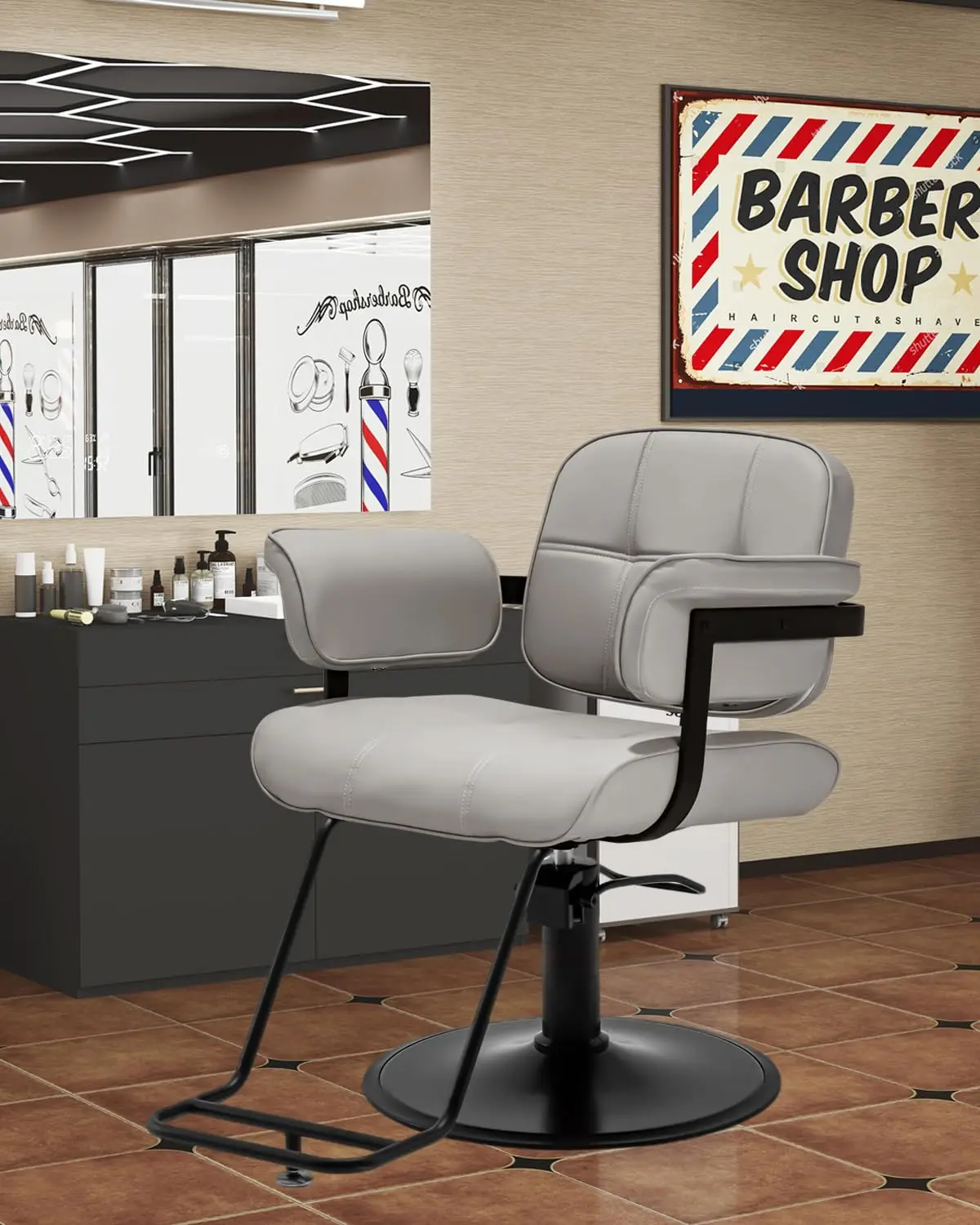 Extra Wide Barber Chair Hydraulic Pump 360° Swivel Height Adjustable Padded Armrests Salon Barbershop Equipment, Customized