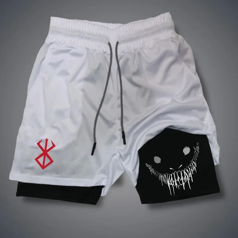 Summer Men Shorts Funny Graphic Print Running Fitness Gym Training Sport Shorts Quick Dry Workout Jogging Double Deck Shorts Man
