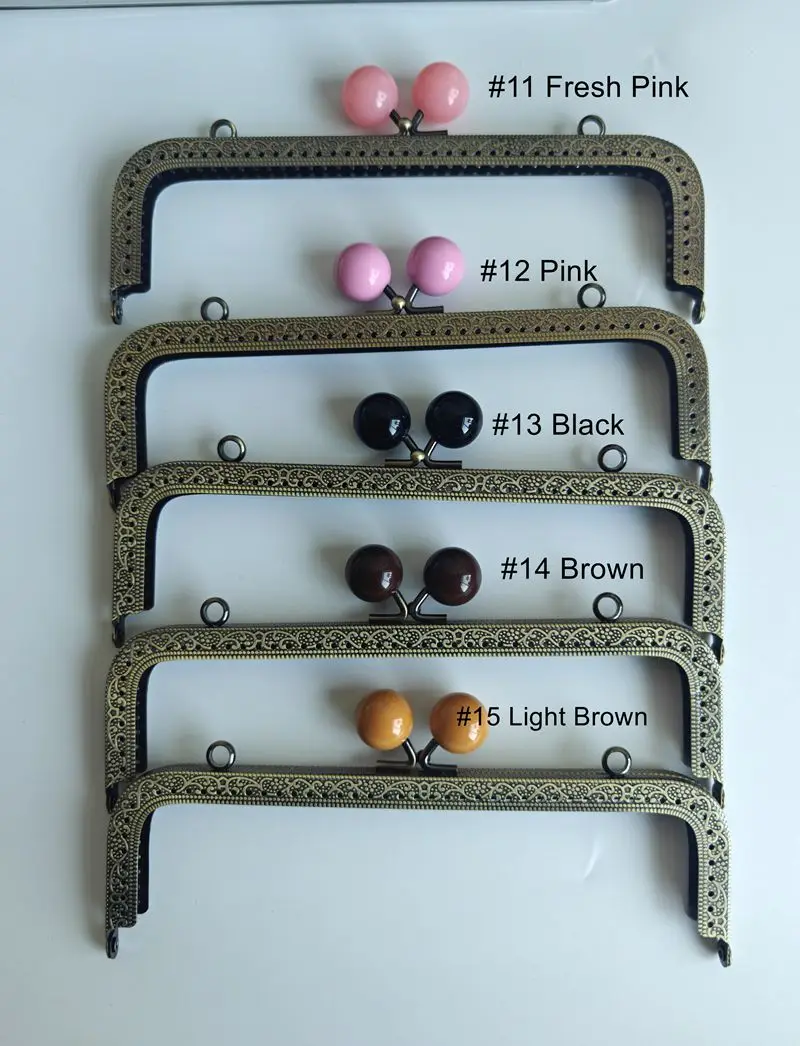 10pcs 20.5cm Big Candy Bead Metal Purse Frame Square Embossed Antique Bronze Lace Coin Purse Frame Kiss Clasp Accessory