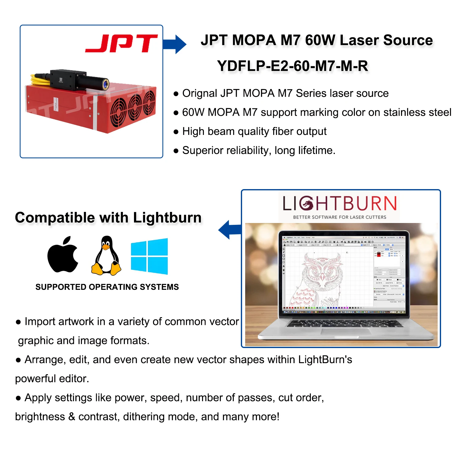 3D JPT Mopa E2 60W/100W/200W Air-cooled Portable Fibre Laser Marking Machine Laser Engraving Machine No Harming On the Substrate