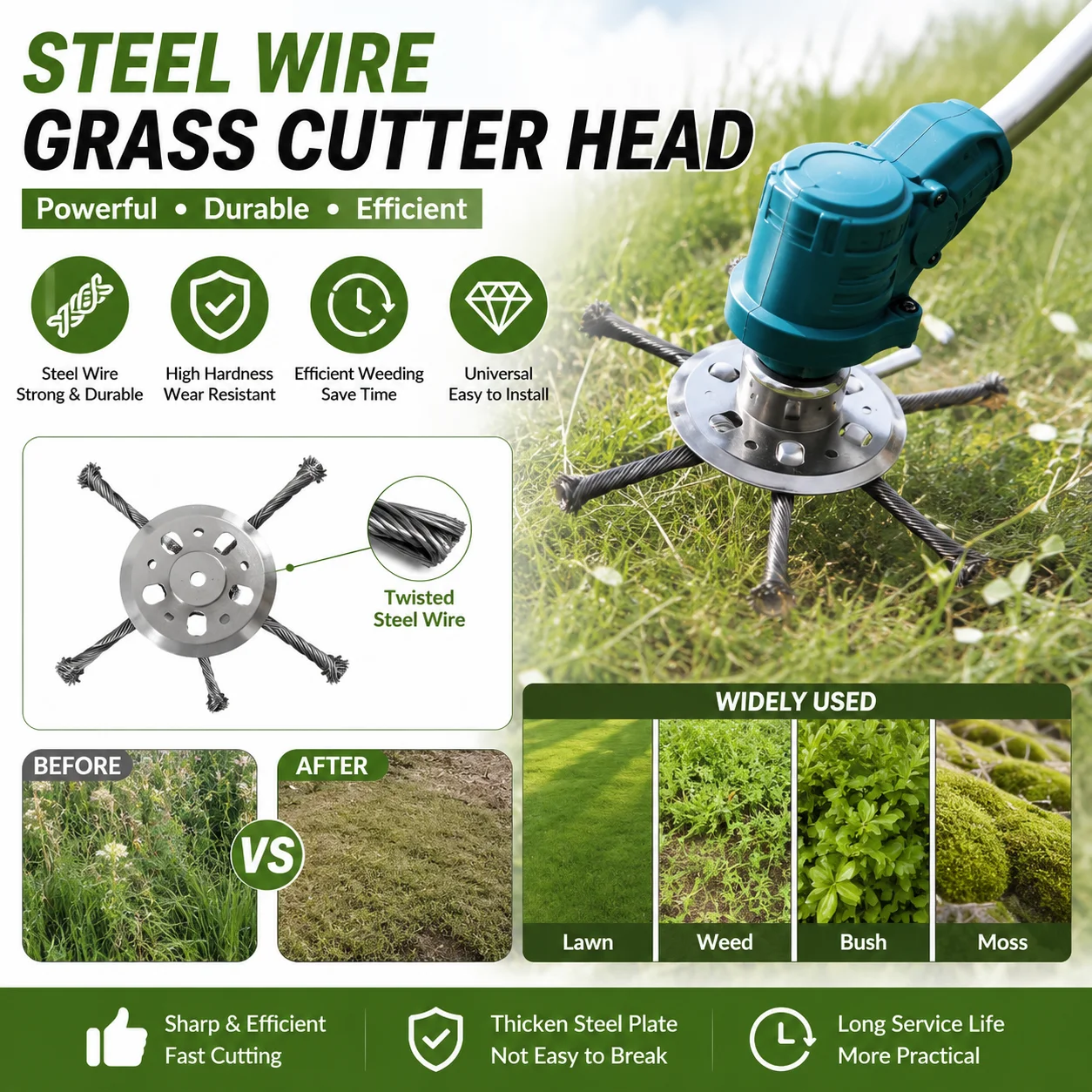 6 Inch Steel Wire Weed Brush Trimmer Head Universal Brush Cutter Blade for Lawn Mower Garden Tool