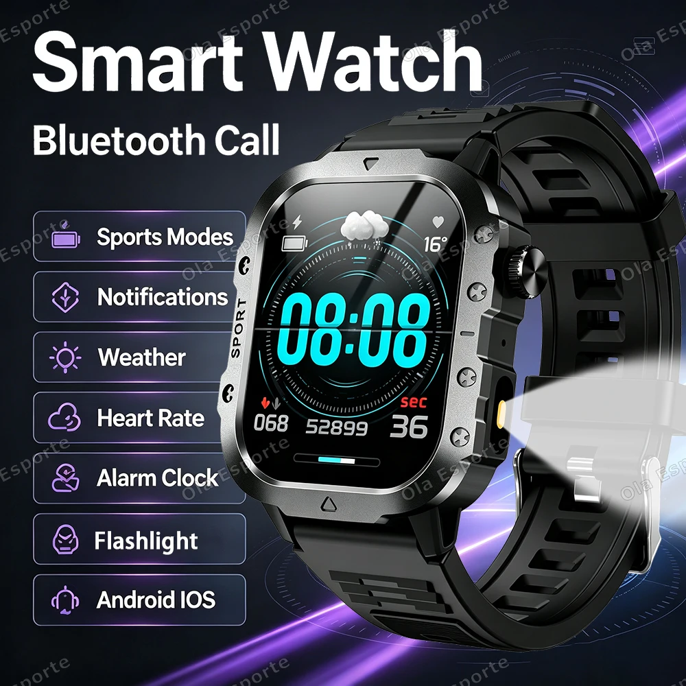 Smartwatch Rugged Watches For Men - Novo Relógio Inteligente Militar Resistente com
