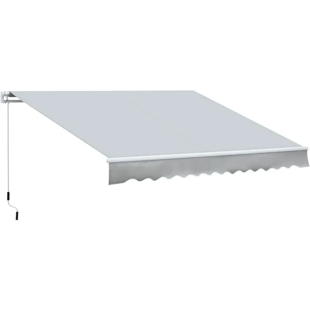 12 'x 8' retractable sunshade with manual crank handle, UV resistant and waterproof fabric, light gray, no need to transport